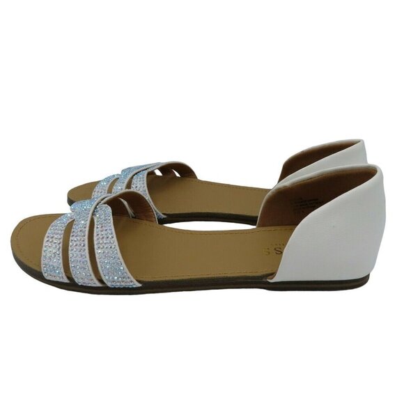 Guess Womens 8 ELIZE Iridescent Rainbow Rhinestone Flat Sandals Faux Leather - Picture 4 of 8